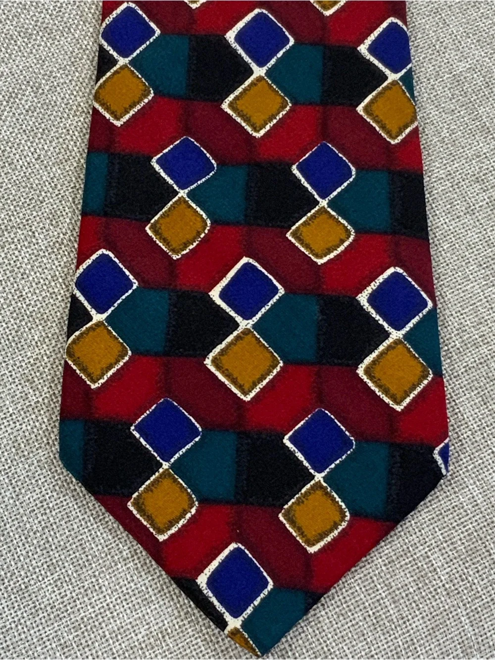 Zylos George Machado Silk Tie Geometric Diamond Burgundy Teal Gold
